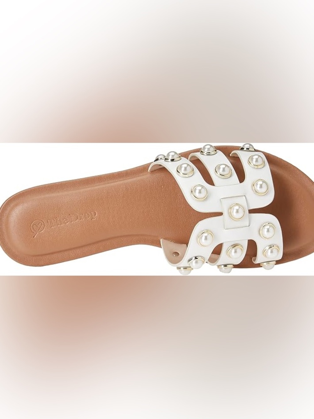 The drop Studded White Slide Sandal with Pearl Accents - Women size 9